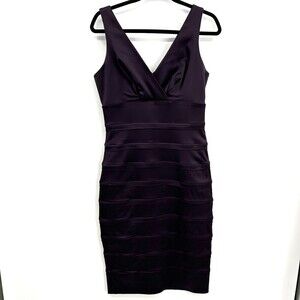 GUESS BY MARCIANO Purple Satin Bodycon V-Neck Sleeveless Midi Dress Size Medium